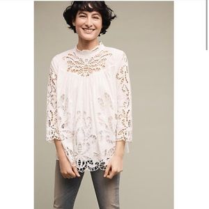 Anthropologie White Lace Top by Harlyn